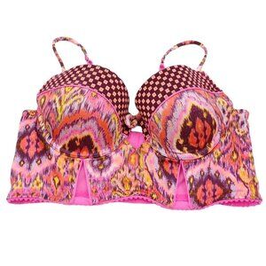 Victoria's Secret Very Sexy Balconet Bra Hot Pink Ikat Tribal Boho Festival 32C